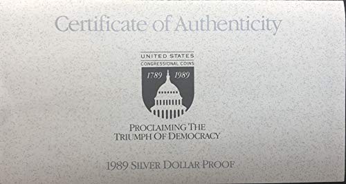 Moneda Congresului din 1989 vine în ambalajul original de la Mint Dollar Proof US Mint