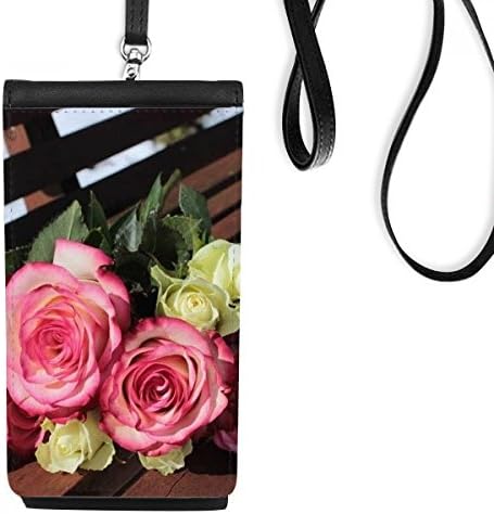 Flori albe roz frumos bancă portofelul de telefon Pursă Hangă de mobilă Buzunar negru
