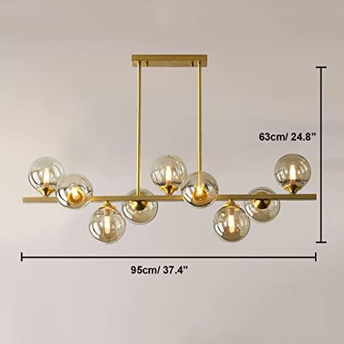 Candelabru de sufragerie Pobllem 9 - lumină aur alamă tavan pandantiv corpuri de iluminat stil liniar modern glob de sticlă