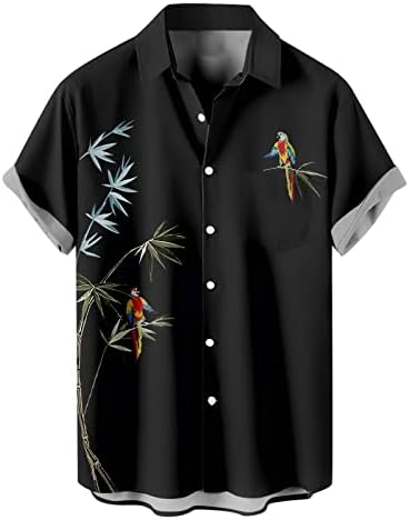 2023 bărbați Noi simplu Hawaiian papagal imprimare cămașă cu mânecă scurtă buton rever cămașă cu mânecă scurtă Top Turn Down