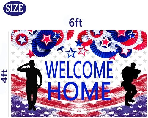4x6ft American Flag soldat Patriotic bun venit acasă fotografie de fundal, desfășurare temă patriotică întoarcerea înapoi armata militară decorare petrecere de întoarcere acasă