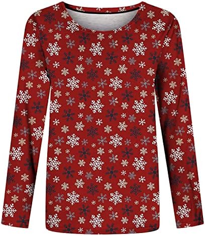 Crăciun 3/4 topuri cu mânecă pentru femei drăguțe tricouri fulgi de zăpadă Bluză gâtul de gât de Crăciun