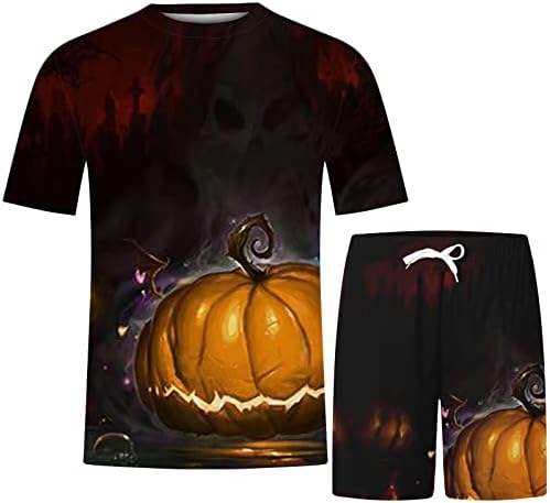Costum sport pentru tricou și pantaloni scurți pentru bărbați Halloween 2 piese set amuzant 3D cu mânecă scurtă cămașă cu mânecă scurtă pantaloni scurti