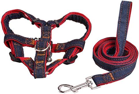 Cabina pentru câini pentru animale de companie elonglin și lesa/gulerul și plumbul set de veste din denim puternic pentru antrenamentul de mers pe jos harnașă roșu+plumb 120 * 1,5cm
