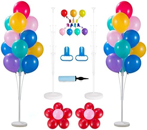 Set de kit de coloane de 2 baloane, suportul coloanelor cu stâlpi și baze, umflator de baloane și bolloni, decor pe fundal pentru masă pentru nunți, absolvire, ziua de naștere, decorațiuni de duș pentru copii.