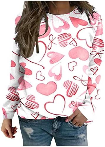 Cămăși Valentines pentru femei, topuri cu mânecă lungă cu mânecă lungă Love Heart Graphic Tricou Tricou Tricouri