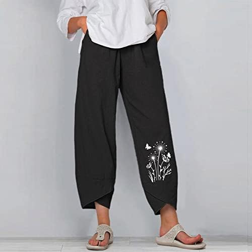 Pantaloni de lenjerie de vară pentru femei la modă bumbac pantaloni de salon de bumbac imprimeu de epocă, cu buzunare