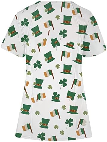 Sfântul Patrick's Scrub Tops pentru femeile care lucrează uniformă tricou pentru femei imprimeu cu mânecă scurtă în v-gât cu