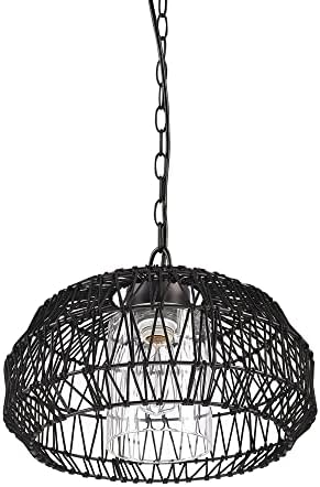 Novogratz X Globe 44759 1-lumină în aer liber Plug-in pandantiv lumina, negru Tesatura umbra țesute, Negru Mat, Designer Negru