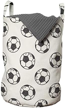 Lunarable sac de rufe de fotbal, trase de mână doodle mingi de Fotbal Tema compoziție simplistă tradițională, Coș împiedică