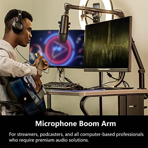 Stand de microfon cu braț boom, Boya BY-BA30 cu o greutate de suspensie încărcată cu arc, Boom Stands cu clip microfon și legături prin cablu pentru PM500 PM700 Snowball M1000 în streaming Podcast