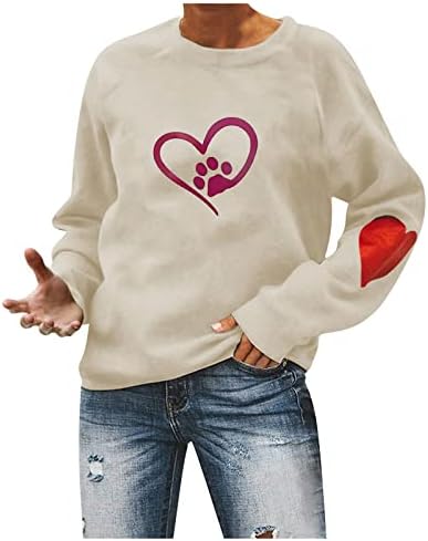 Jjhaevdy Femei Ziua Îndrăgostiților tricou gât rotund Topuri Maneca lunga Bluze dragoste inima Grafic Pulover cuplu tricouri