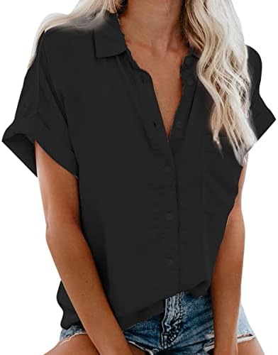 Fete Îmbrăcăminte cu mânecă scurtă Tricou de bază Tricou de vară Buton de toamnă în sus pentru femei 9B 9B