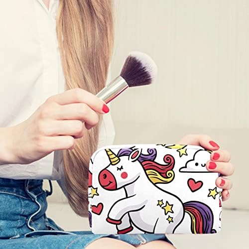 Geanta de machiaj mic, pungă cu fermoar Organizator cosmetic pentru femei și fete, unicorn Cloud Heart