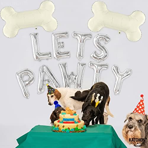 KatchOn, Silver Lets Pawty Balloons Letters - 29 Inch, Dog Bone Balloon / Lets Pawty Balloon Banner / Dog Balloons, Lets Pawty