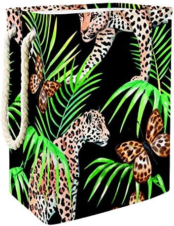 Fluture Leopard și frunze de palmier coș de rufe, coș de depozitare pliabil din pânză Oxford pătrată impermeabilă