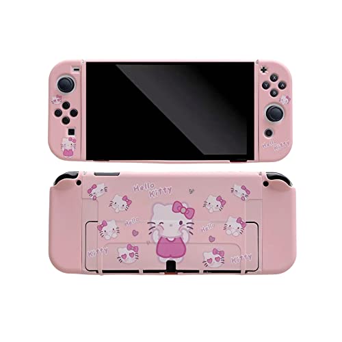 Carcasă Hello Kitty drăguță, compatibilă cu Nintendo Switch OLED, CASE DOCKABLE, Ergonomic Soft TPU Grip Grip pentru JoyCon,