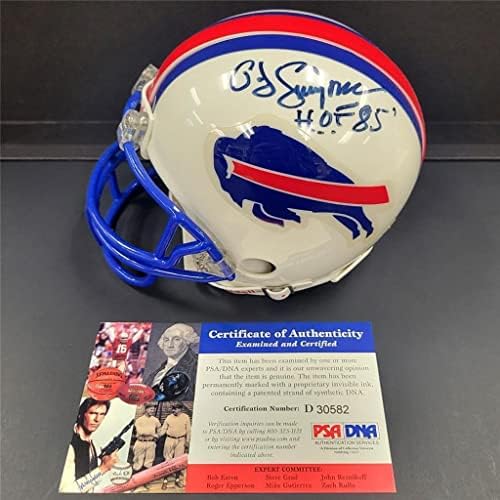 OJ Simpson a semnat Hof 85 Buffalo Bills mini cască autograf ~ PSA CoA-mini căști NFL autografate