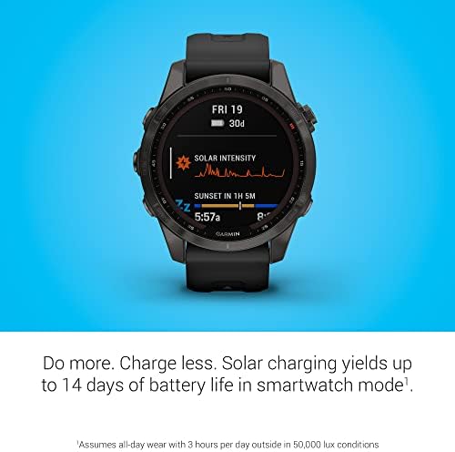 Garmin Fenix 7s Sapphire Solar, SmartWatch Adventure mai mic, cu capabilități de încărcare solară, ceas robust cu GPS & amp;