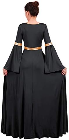 Femei Metalice V Gât laudă rochie de dans liturgic Costum Bi Color Bell cu mânecă lungă Biserică LACHE LASEWEAR