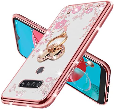 KuDiNi pentru LG K51 telefon caz, LG reflecta caz pentru femei sclipici cristal Moale TPU Bling drăguț fluture inima florale clar protecție acoperi cu Kickstand + curea pentru LG K51
