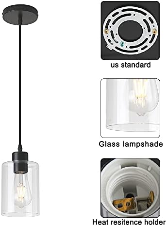 KLSS Modern Black Farmhouse clear Glass Cylinder pandantiv Light Fixture, Mini pandantiv de iluminat pentru Bucătărie Island
