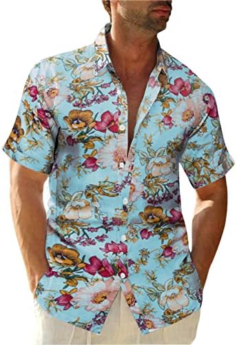 ZDFER Men ' s Hawaiian Camasi florale imprimate buton jos tricouri maneca scurta Regulat se potrivesc vara plaja Răspândirea guler Tricouri