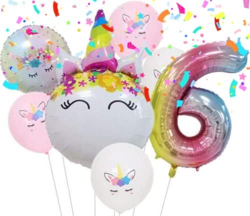 Diwuli Unicorn Birthday Decorations for Girls Set - Numărul 6 balon gradient roz, baloane unicorn, decorațiuni pentru petreceri