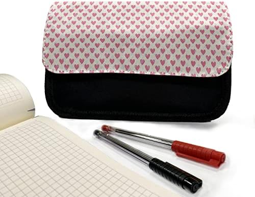 Carcasă de creion pentru inimi lunare, model romantic de puncte polka, pungă de creion cu stilou cu fermoar cu fermoar dublu, 8,5 x 5,5, bej roz pal pal