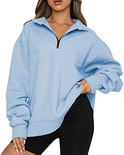 Femei supradimensionate pe jumătate de fermoar pulovere cu mânecă lungă cu mânecă cu glugă cu zip pulover adolescent fete adolescente haine de bluză