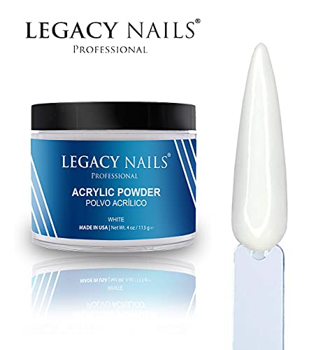 Legacy Nails pulbere acrilică albă profesională, 4 uncii-fabricat în SUA-Ideal pentru manichiura franceză, creează nail art