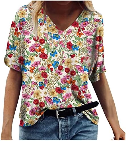 Femei cu maneci scurte tricou echipajul Vneck gât bumbac Floral Grafic Vrac se potrivesc Casual Cyberpunk top tricou pentru fete G9