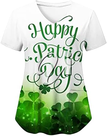 Femei St. Patrick ' s Day T Shirt V-Neck Casual maneca scurta Topuri amuzant imprimate Workwear bluza cu două buzunare