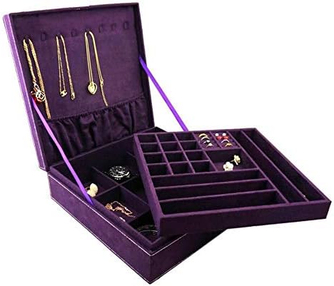 Cutii de bijuterii QTT Organizator de bijuterii Flanel Purple cu siguranță Bijuterie Bijuterie Chest pentru Colier Colier Cercei Brățări Brățări pentru femei