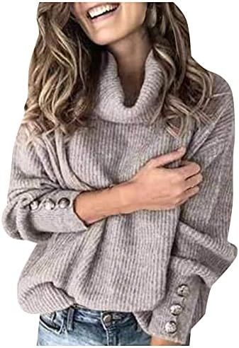 Haine de toamnă Masbird pentru femei 2022 Buton pentru femei pulovere cu gât de coajă ușoară cu mânecă lungă cu mânecă lungă