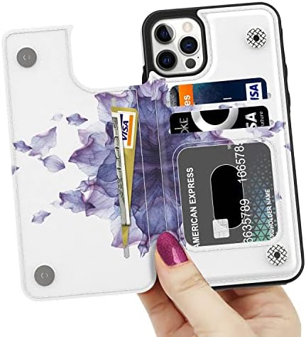 LETO iPhone 14 Pro caz, Flip Folio de lux din piele portofel caz acoperi cu modele de moda pentru fete femei, Card Slots Kickstand Protecție telefon caz pentru iPhone 14 Pro 6.1 Blooming Purple Flower