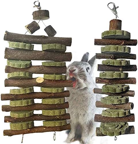 Hamiledy Bunny Chew Jucărie pentru dinți, Guinea Pig Sticks din lemn de fructe organic natural cu tort de iarbă pentru iepuri,