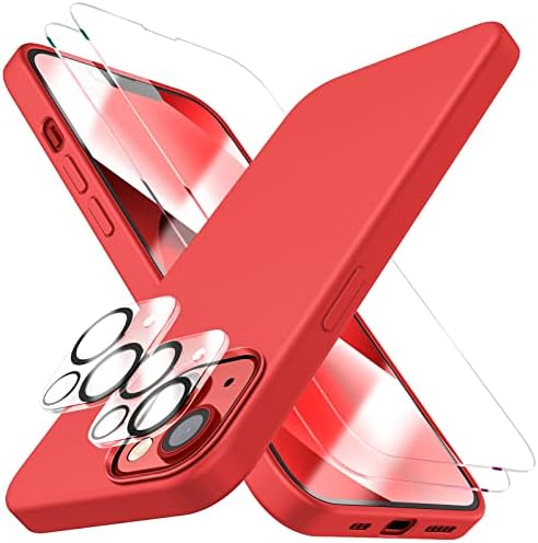 JTWIE [5 în 1 pentru iPhone 13 carcasă de 6,1 inci, cu 2 protector cu ecran de pachet + 2 pachet Protector pentru lentile, silicon lichid Slim Controof Protensive Telefon