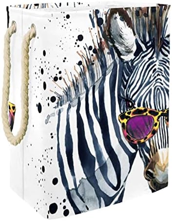 Acuarelă Zebra cu ochelari pânză de rufe împiedică căptușeală încorporată cu suporturi detașabile coș de rufe cu mânere
