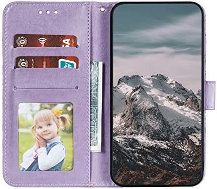 Meikonst caz pentru Google Pixel 5, Purple Embossed Mandala PU piele Flip caz construit în Kickstand Card Holder Închidere