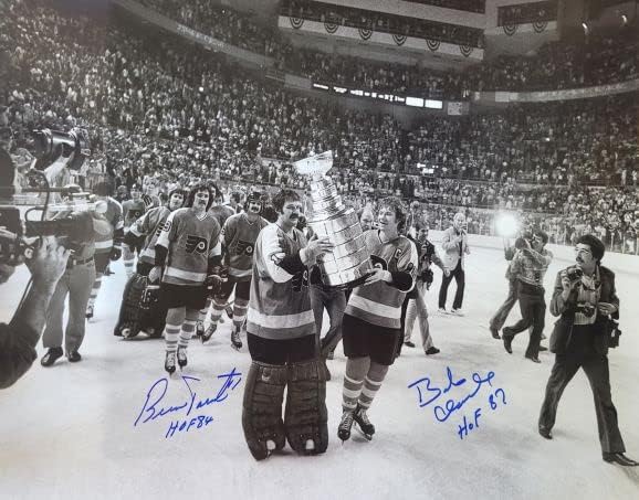 Autografat Bobby Clarke & Bernie Parent 16 x 20 Philadelphia Flyers Foto cu COA