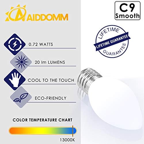 Becuri de înlocuire Aiddomm LED de Crăciun 25 pachet C9, pentru exterior și interior, reglabile, bază de candelabre E17, Alb
