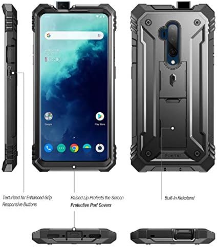 Seria de Revoluție Poetică Proiectată pentru OnePlus 7T Pro/OnePlus 7 Pro, acoperire de protecție rezistentă la șocuri dual-strat cu un corp complet, cu un kickstand și protector încorporat, negru