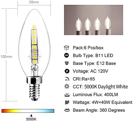 Becuri LED CP3 E12 Candelabre iluminare la 360 de grade 40W becuri de candelabru reglabile echivalente 4W 5000k Lumina zilei