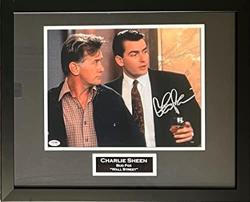 Charlie Sheen Autographed Framed Semnat 11x14 Photo Wall Street Psa Coa Bud Fox
