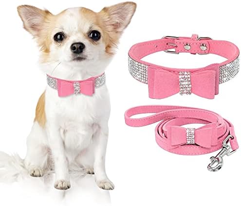 Guler de câine de vară și lesă, guler de câini de pisică stras, guler de cățeluș și lesă set XS, Bling Diamond Chihuahua Dog