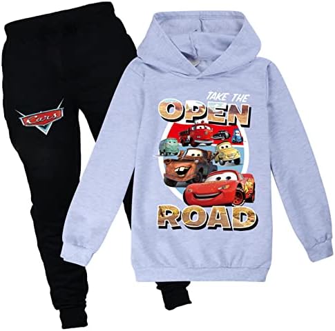 Mașini cu mașini cu glugă de pulovere de tracțiune fulgere McQueen topuri cu mânecă lungă+pantaloni de pulover, glugă grafică cu glugă pentru copii/copil