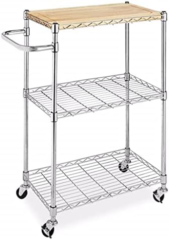 Quanjj 3 niveluri de bucătărie și cărucior cu microunde 60x35x85cm raft de depozitare lemn și cărucior de depozitare a utilității