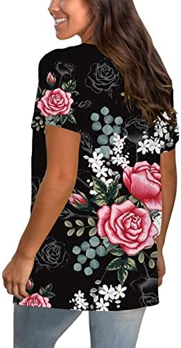 Femei vara cravată colorant tricou cu mânecă scurtă colorblock ombre elegant v tops gât casual bluză tunică cu imprimeu floral