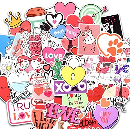 Autocolante D-Groee pentru sticle de apă, 50 de calculatoare Love Heart Stickers pentru adolescenți, impermeabile, drăguțe